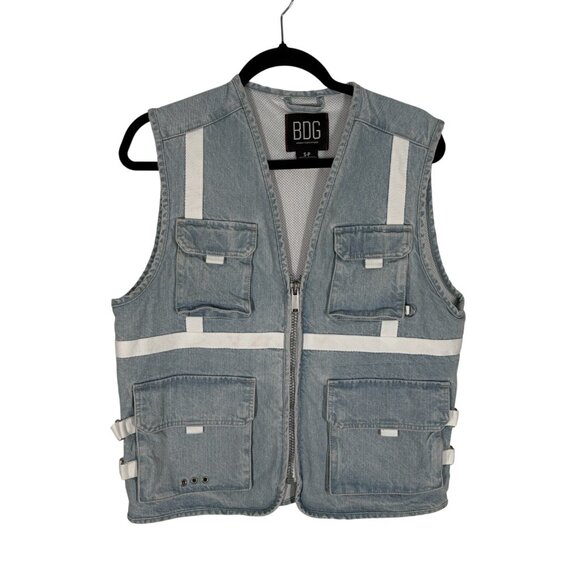 BDG Urban Outfitters Men Size S Blue Casual 90s Y2K Zip Front Denim Utility Vest - Picture 2 of 9